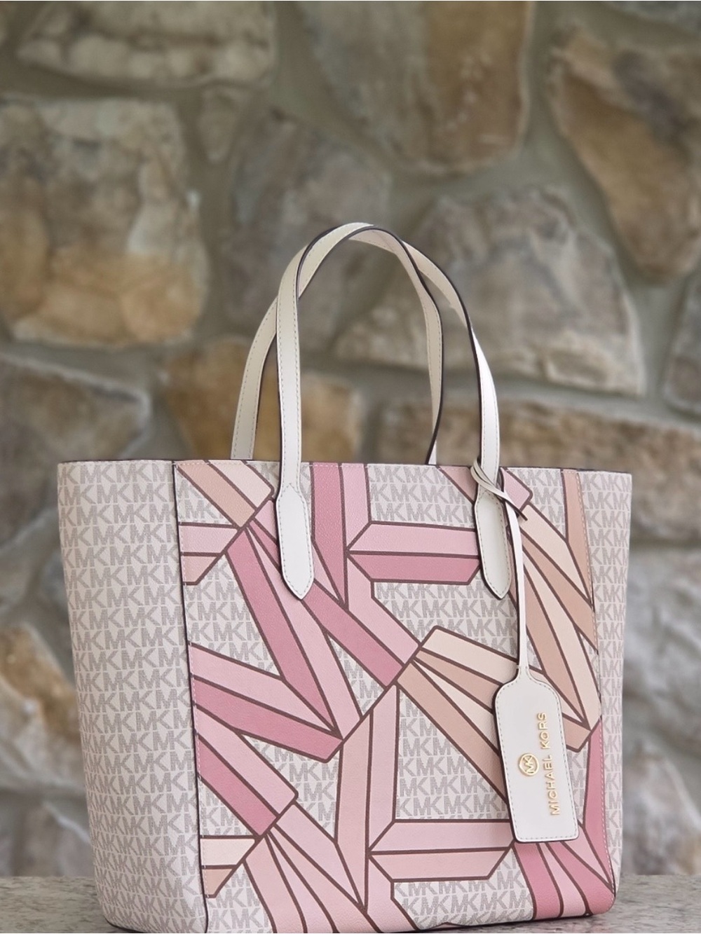 Michael Kors Sinclair Large Tote Pink Logo Geometric Tote Bag - Picture 5 of 10
